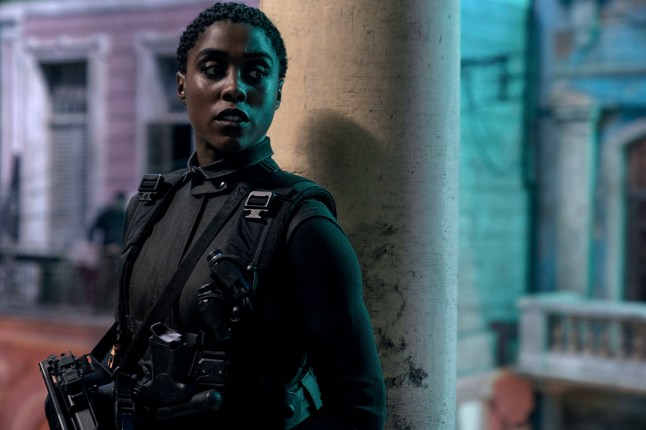 Lashana Lynch in an all-black get up in No Time to Die