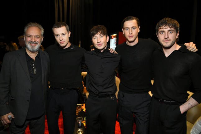 LAS VEGAS, NEVADA - MARCH 31: (L-R) Sam Mendes, Joseph Quinn, Barry Keoghan, Harris Dickinson, and Paul Mescal attend CinemaCon 2025- Opening Night and Sony Pictures Entertainment Presentation at The Colosseum at Caesars Palace during CinemaCon, the official convention of Cinema United, on March 31, 2025, in Las Vegas, Nevada. (Photo by Alberto E. Rodriguez/Getty Images for CinemaCon)