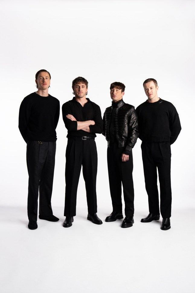 ?2025 CTMG, Inc. Mandatory Credit: Photo by John Russo/Shutterstock (15232625a) Las Vegas, NV - March 31, 2025 - Sony Pictures announces the cast of The Beatles - A Four-Film Cinematic Event, directed by Sam Mendes. (l to r) Harris Dickinson (John Lennon), Paul Mescal (Paul McCartney), Barry Keoghan (Ringo Starr), and Joseph Quinn (George Harrison). In theaters April 2028. Photo by: John Russo Sony Pictures announces cast of The Beatles - A Four-Film Cinematic Event, Las Vegas, Nevada, USA - 31 Mar 2025