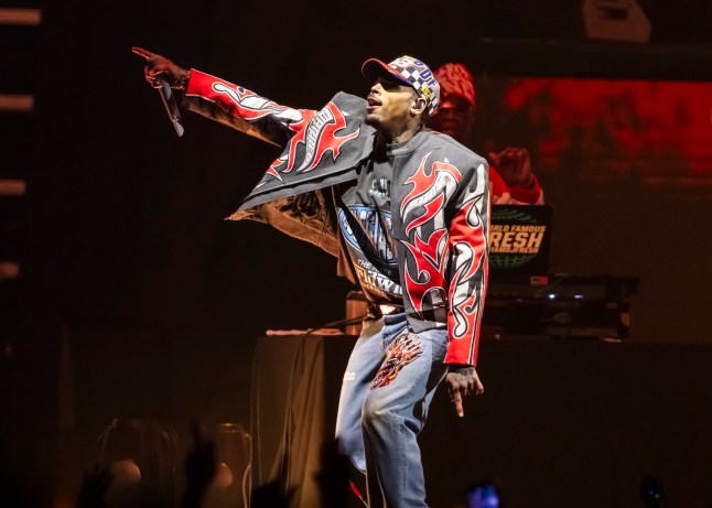 DETROIT, MICHIGAN - APRIL 19: Chris Brown performs at Little Caesars Arena on April 19, 2025 in Detroit, Michigan. (Photo by Scott Legato/Getty Images)