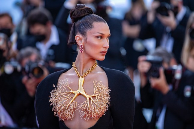 CANNES, FRANCE - JULY 11: Model Bella Hadid attends the "Tre Piani (Three Floors)" screening during the 74th annual Cannes Film Festival on July 11, 2021 in Cannes, France. (Photo by Marc Piasecki/FilmMagic)