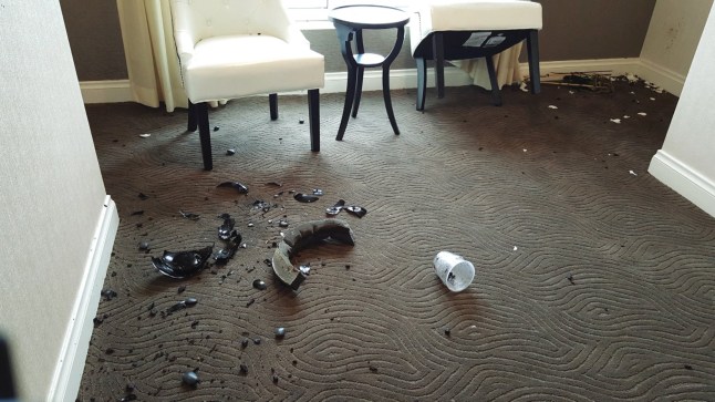 Damages are seen after an altercation by Sean "Diddy" Combs against his ex-girlfriend Casandra "Cassie" Ventura on March 5, 2016, in a photograph taken in the hallway of a Los Angeles hotel which was entered as evidence in New York sex trafficking trial. Department of Justice/Handout via REUTERS THIS IMAGE HAS BEEN SUPPLIED BY A THIRD PARTY