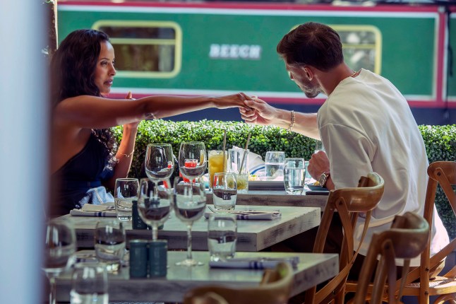 ***EXCLUSIVE ALL ROUND PICTURES*** *****PICTURES EMBARGOED UNTIL 1PM 15h MAY 2025****** Maya Jama & Ruben Dias are seen for the first time in a public display of affection as the dine for a sunny lunch at the Canal Riverside eatery ???The Summerhouse??? Maya & her NEW heartthrob couldn???t keep their hands to theirselves over some food and Ice cream as they flirted for hours at the West London Restaurant. Dressed in a dark revealing dress and flip flop high heels, Maya flaunted her assets and left little to the imagination on her lunch date with the Manchester City Footballer. The couple have tried for months to keep their blossoming romance away for prying eyes but these images show that Maya could have found her love match. Pictured - Maya Jama & Ruben Dias ***EXCLUSIVE ALL ROUND PICTURES**** ***PLEASE CALL/EMAIL FOR ONLINE & PRINT USAGE AND FEES***