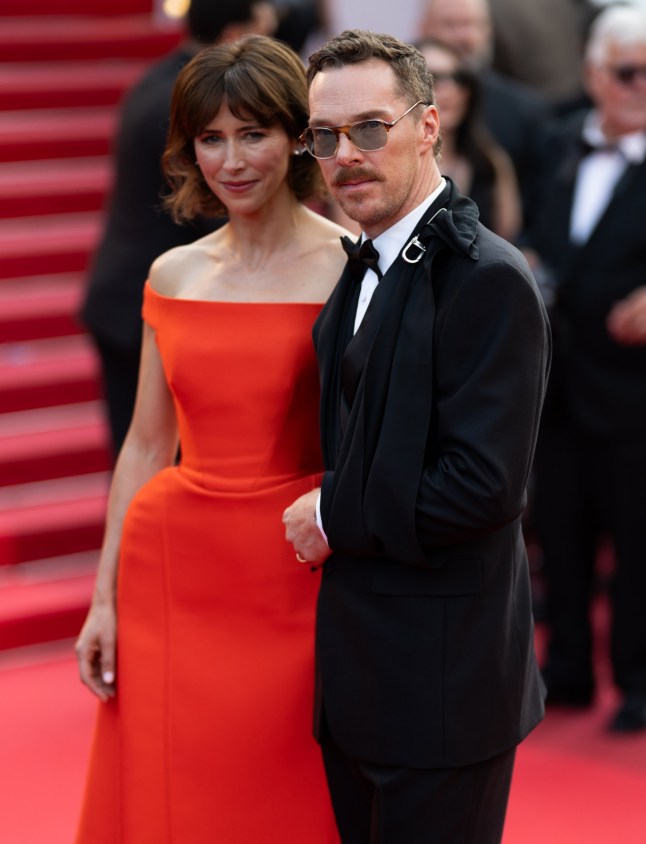 CANNES, FRANCE - MAY 18: Sophie Hunter and Benedict Cumberbatch attend the "The Phoenician Scheme" red carpet at the 78th annual Cannes Film Festival at Palais des Festivals on May 18, 2025 in Cannes, France. (Photo by Samir Hussein/WireImage)