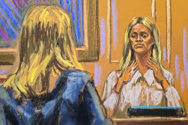 Assistant U.S. Attorney Meredith Foster questions Kerry Morgan at Sean "Diddy" Combs' sex trafficking trial in New York City, New York, U.S., May 19, 2025 in this courtroom sketch. REUTERS/Jane Rosenberg
