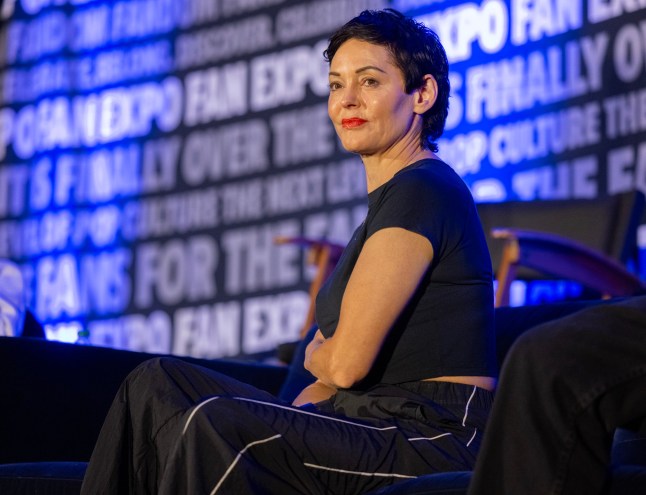 ROSEMONT, ILLINOIS - AUGUST 18: Rose McGowan during the "Meet The Cast Of Scream" panel at the FAN EXPO Chicago 2024 at Donald E. Stephens Convention Center on August 18, 2024 in Rosemont, Illinois. (Photo by Barry Brecheisen/WireImage)