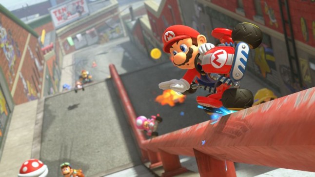 Mario Kart World screenshot of Mario in a kart