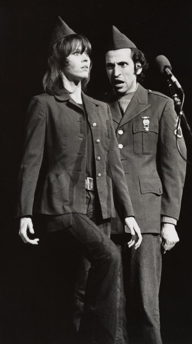 Michael Alaimo and Jane Fonda during Jane Fonda and Donald Sutherland Perform an Anti-Vietnam Demonstration - November 21, 1971 at Philharmonic Hall in New York City, New York, United States. (Photo by Ron Galella/Ron Galella Collection via Getty Images)